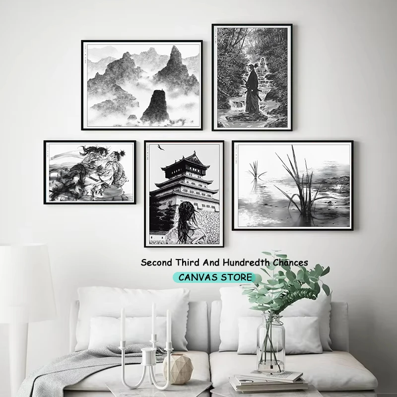 Vagabond Takehiko Inoue Manga Wall Art Japanese Anime Black and White Drawing Art Poster Canvas Painting Wall Picture Home Decor
