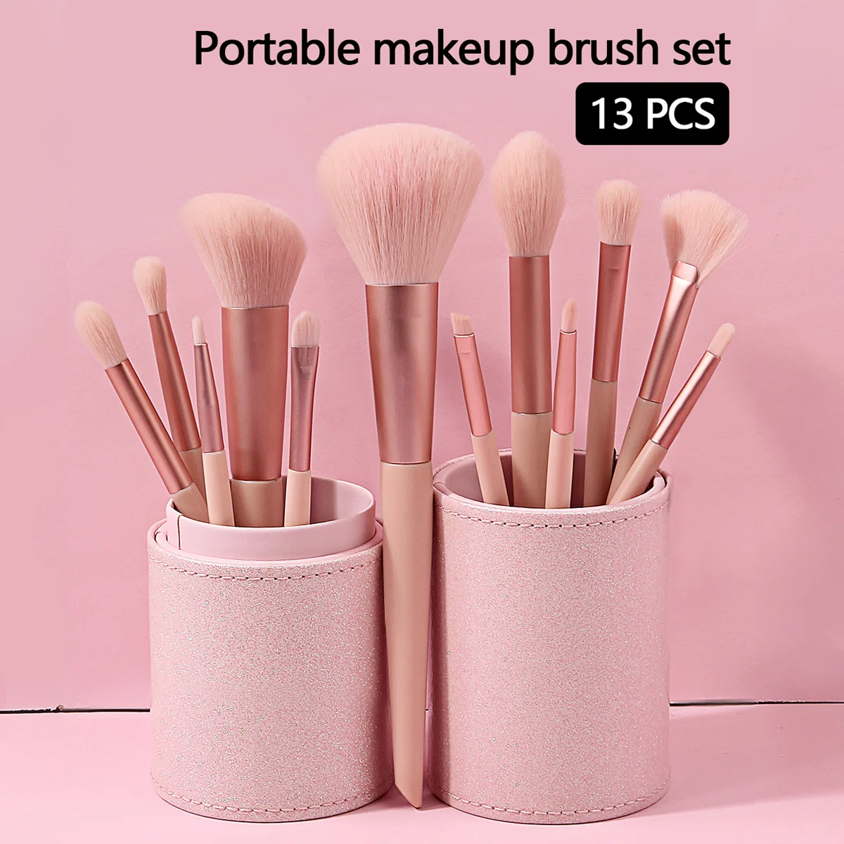 New 12pcs heart pink makeup brush set powder blusher powder brush makeup brush+large capacity PU makeup brush storage bucket