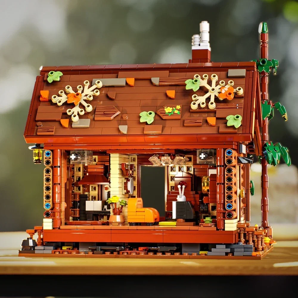 Blocs de construction de cabine de bûches forestière, série Street View, ville, forêt, maison en bois, modèle de briques, jouets pour garçons, cadeaux d'anniversaire avec LED