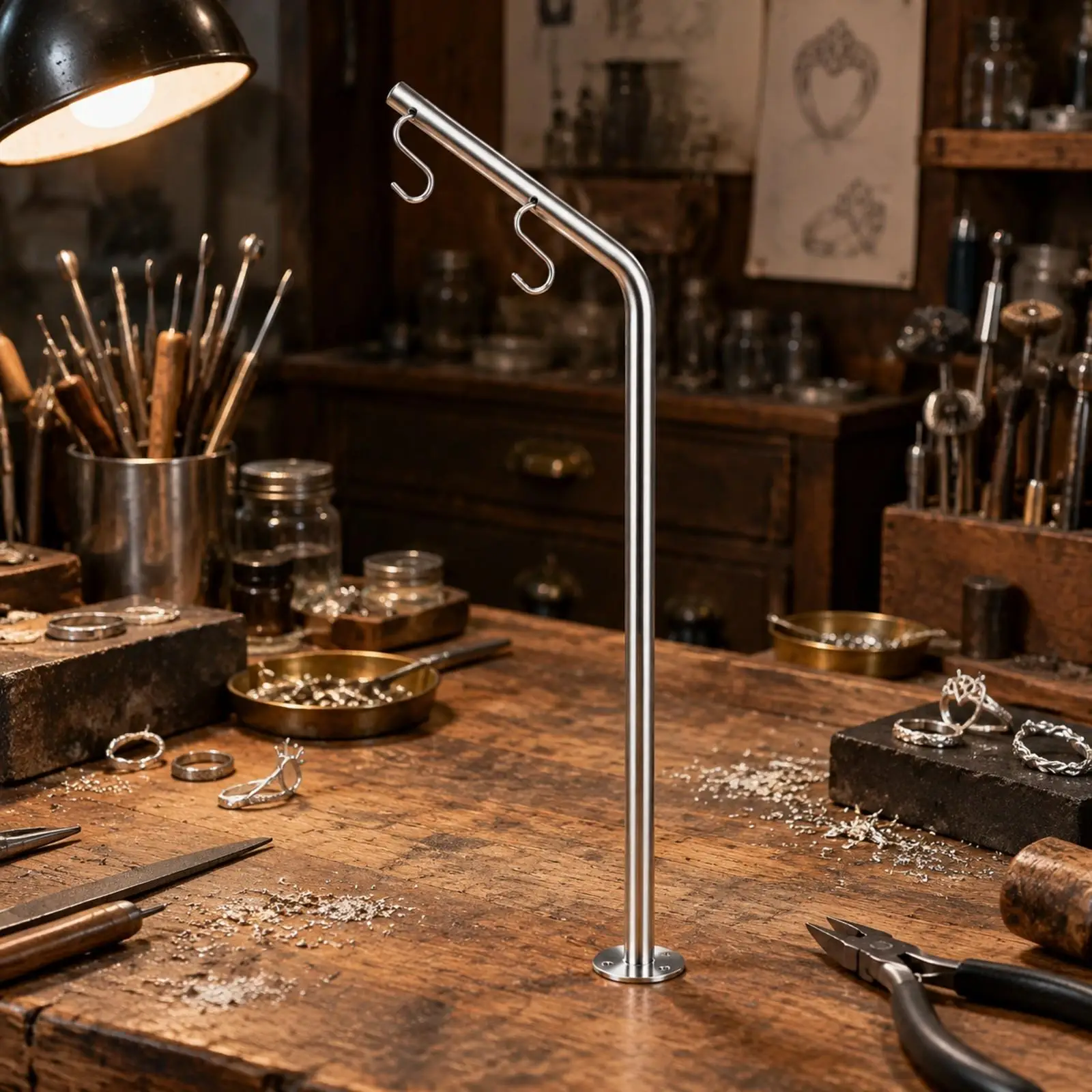 Polishing Stand for Jewelry Making Stainless Steel Hanger Bracket with Vertical Post and Mounting Screws for Worktable