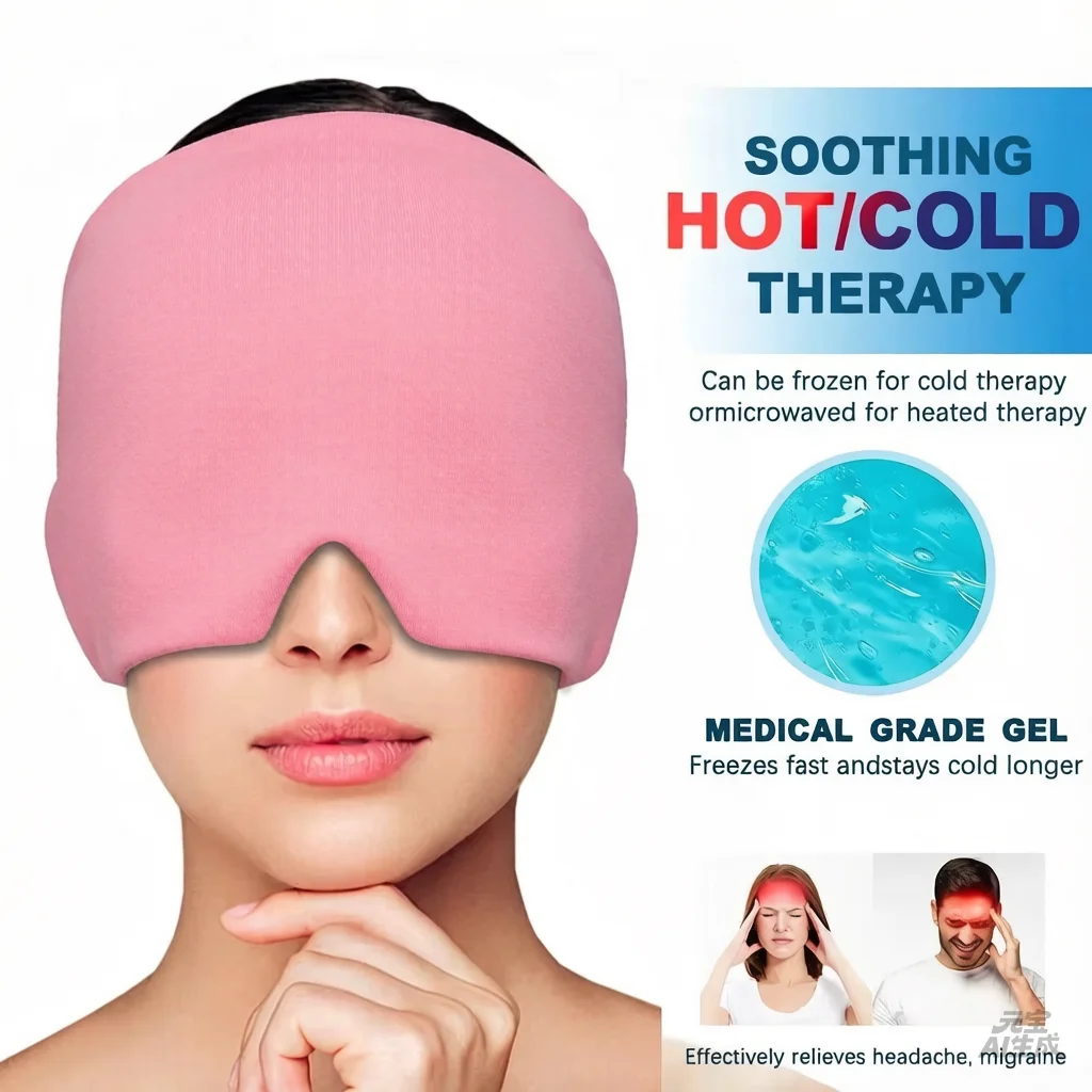Migraine Relief Cap, 3D Gel Ice Head Wrap for Tension & Sinus Pain, Reusable Cold Compress Therapy Mask with Flexible Ice Pack