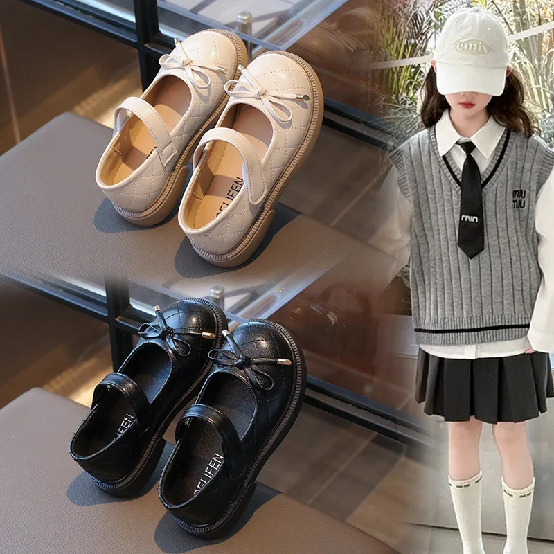 2026 New Spring Autumn Children's Leather Shoes with Bowknot Versatile Girls Fashion Shoes Causal Shoes Kids Princess Shoes