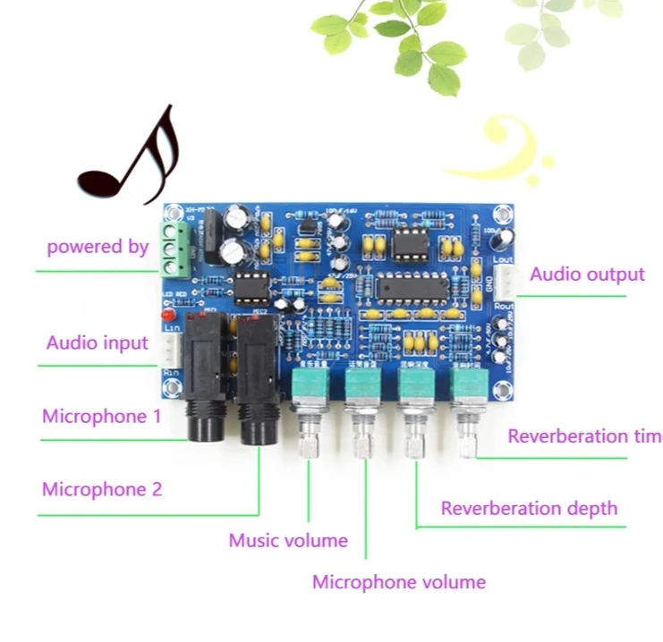 Dual AC12V digital microphone amplifier board PT2399 karaoke amplifier module electronic DIY PCB view 4