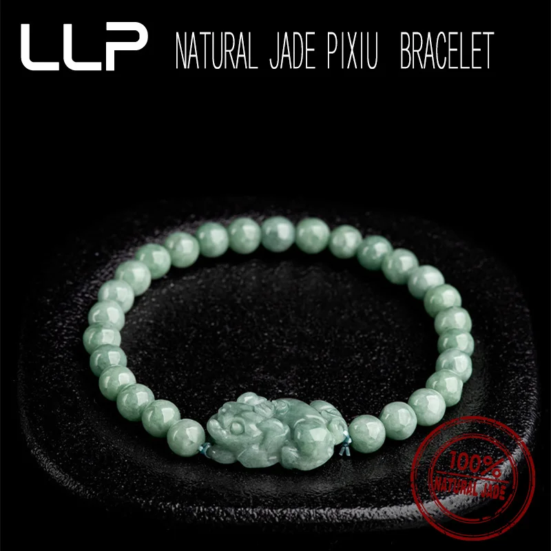 Natural A Jade Pixiu Round Bead Bracelet Fashion Personalized Jewelry Elastic Bracelet Female Mascot Festival Gifts