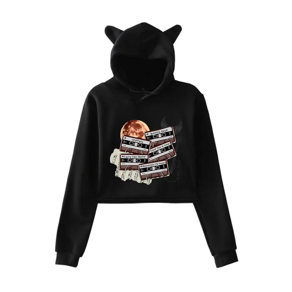 Alex Warren Merch Hoodies Sweatshirt voor meisjes Cat Ear Crop Pullover Gedrukte casual kleding