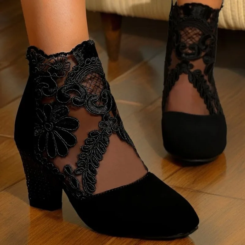 

Women's Spring Summer 2026 Fashionable Ethnic Style Embroidered Mesh Sandals With Thick Platform Wedge Shoes Polyamide Lining