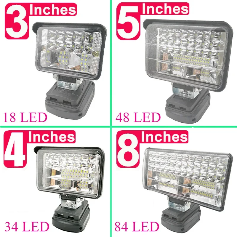 3/4/5/8Inch Led Light Portable Spotlights Cordless Outdoor Work Fishing Handheld Emergency Tool Light Fit 20v Makita Batteryt