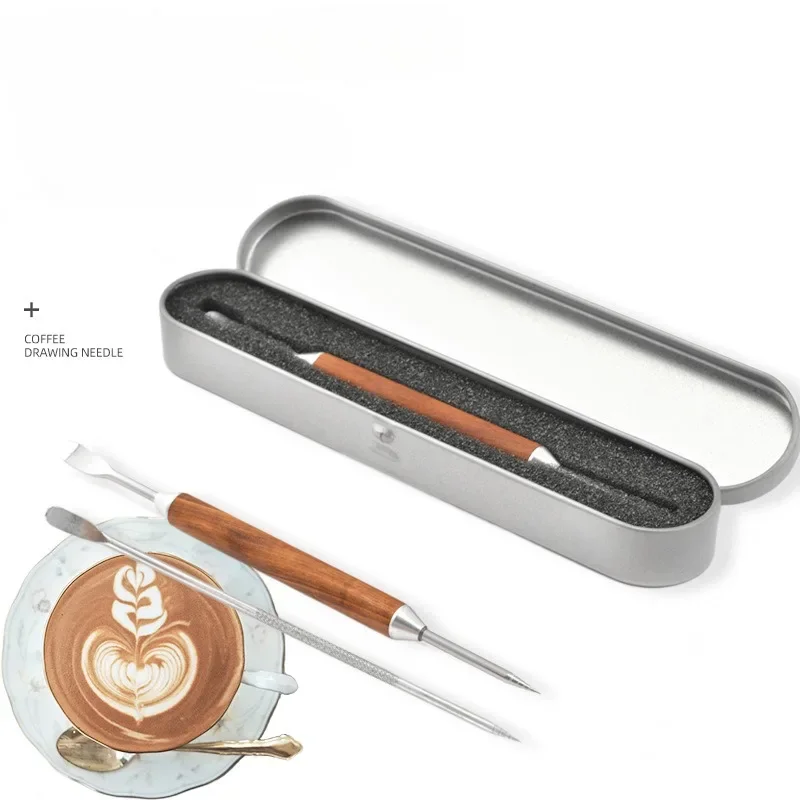 Coffee Needle Rosewood Handle Stainless Steel Carved Stick Stir Hook Tool Coffee Utensils Cafeteria Accesorios