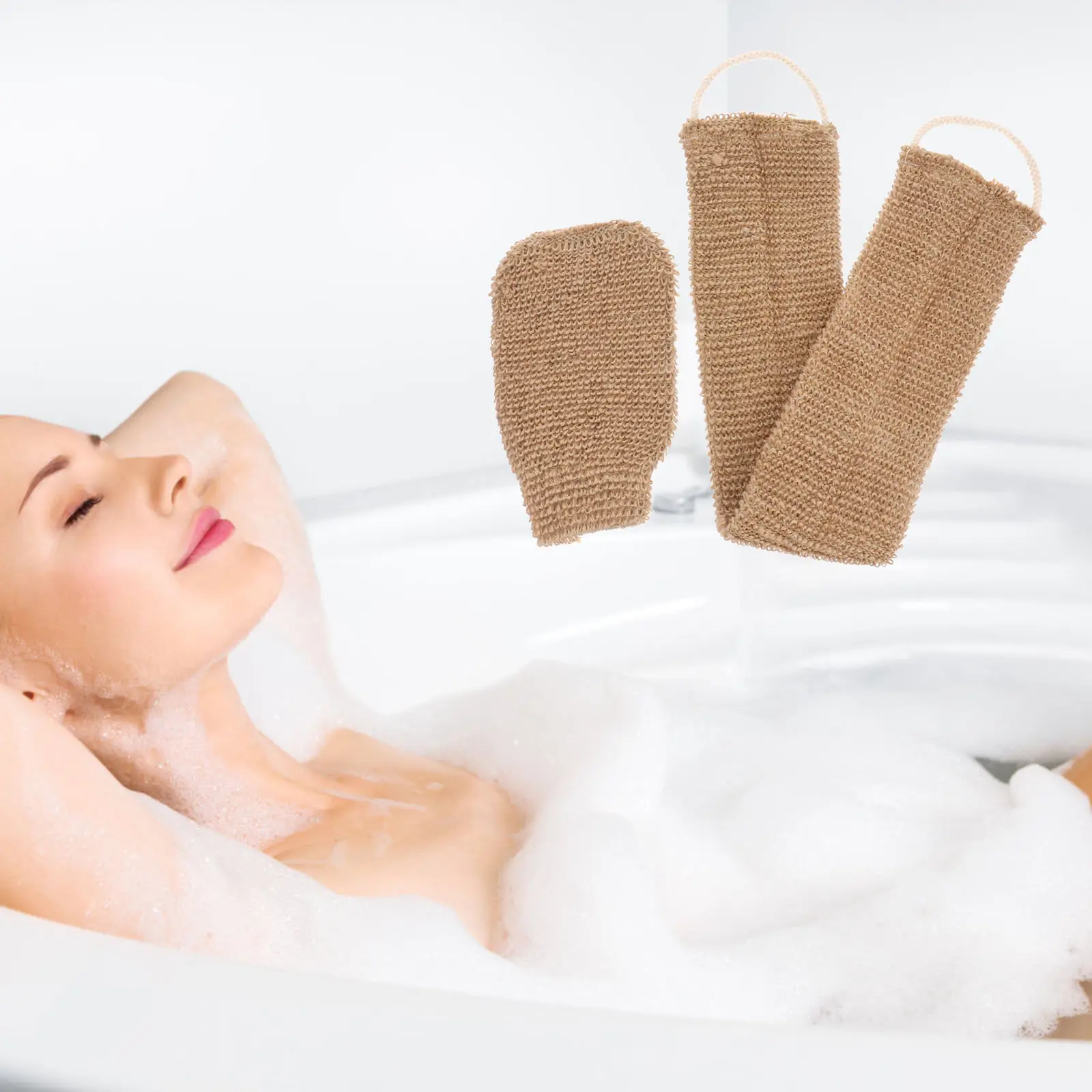 

Набор из 2 отшелушивающих мочалок-рукавиц для спины и рук с длинными ремешками для полного очищения тела, удаления омертвевшей кожи и здоровой сияющей кожи