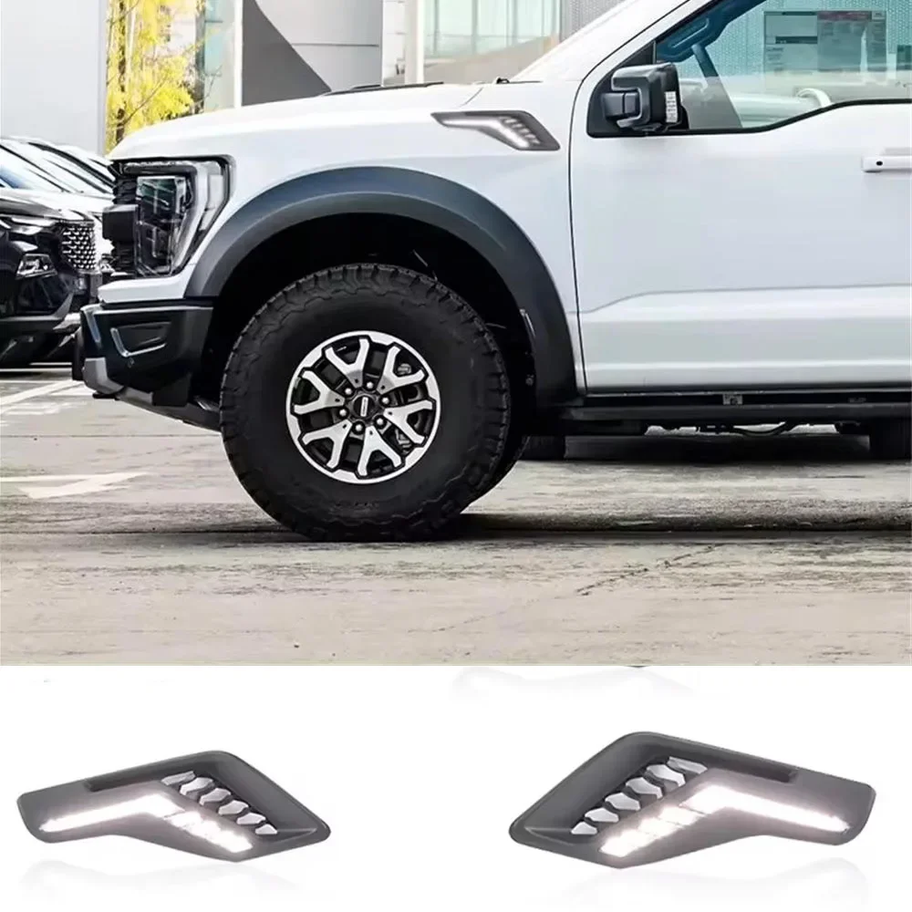 

For Ford F-150 Raptor 2022 2023 LED Daytime Running Light Front Side Fender Marker Flowing Turning Light Signal Lamp