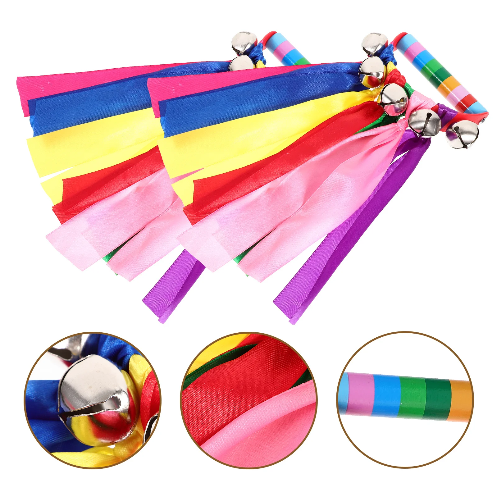 

2Pcs Rainbow Ribbon Handheld Tambourine Metal Cloth Plastic Musical Percussion Instrument for Kids Party Education Rhythmic