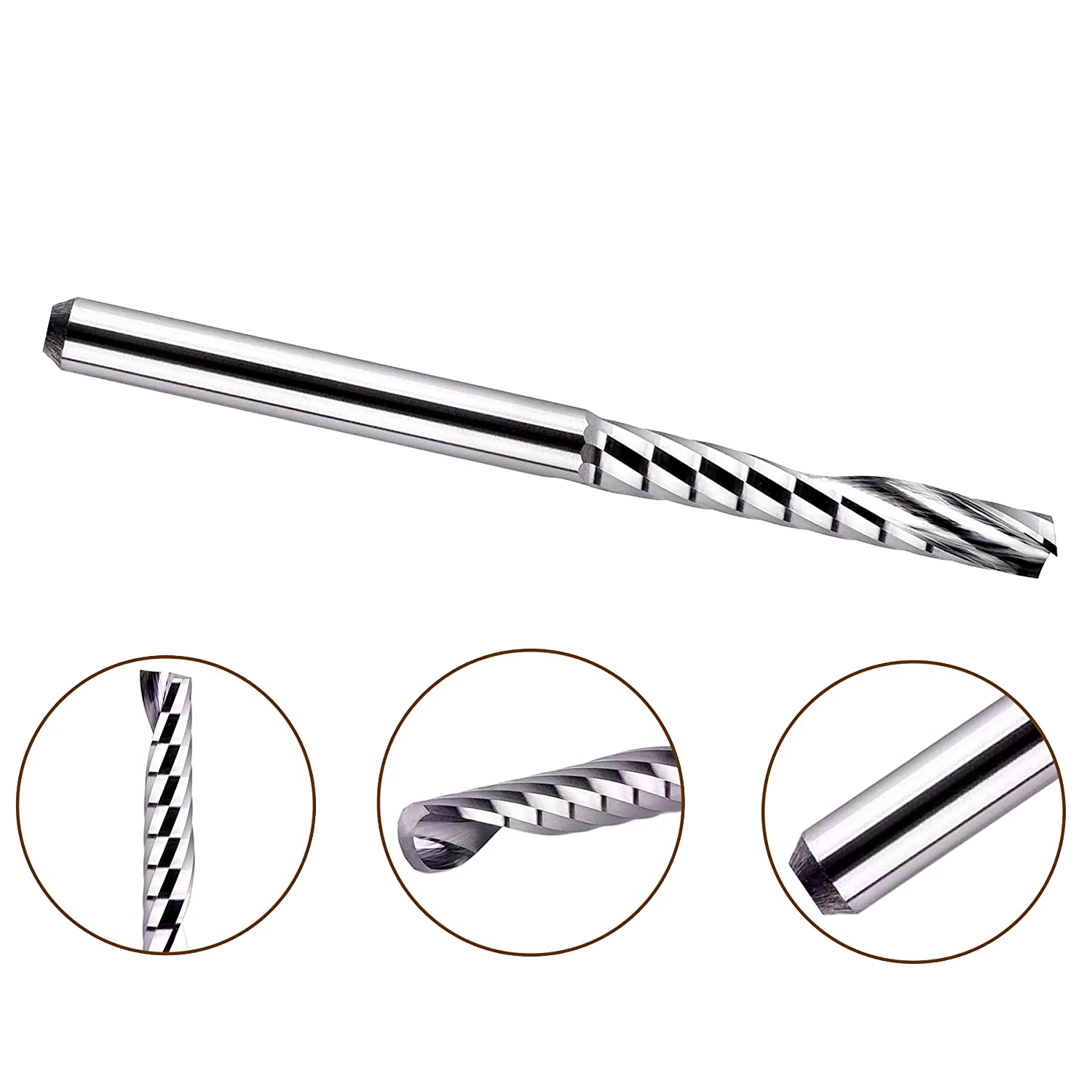 5PCS O Flute Single Flute End Mill Set with 1/8 Inch Shank 2/3 Inch Cutting Length, Solid Carbide Spiral Router Bits