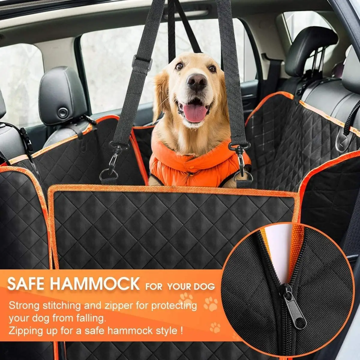 Waterproof Pet Hammock with 4 Bags Side Flap, Scratchproof and Nonslip Backseat Protection for Car