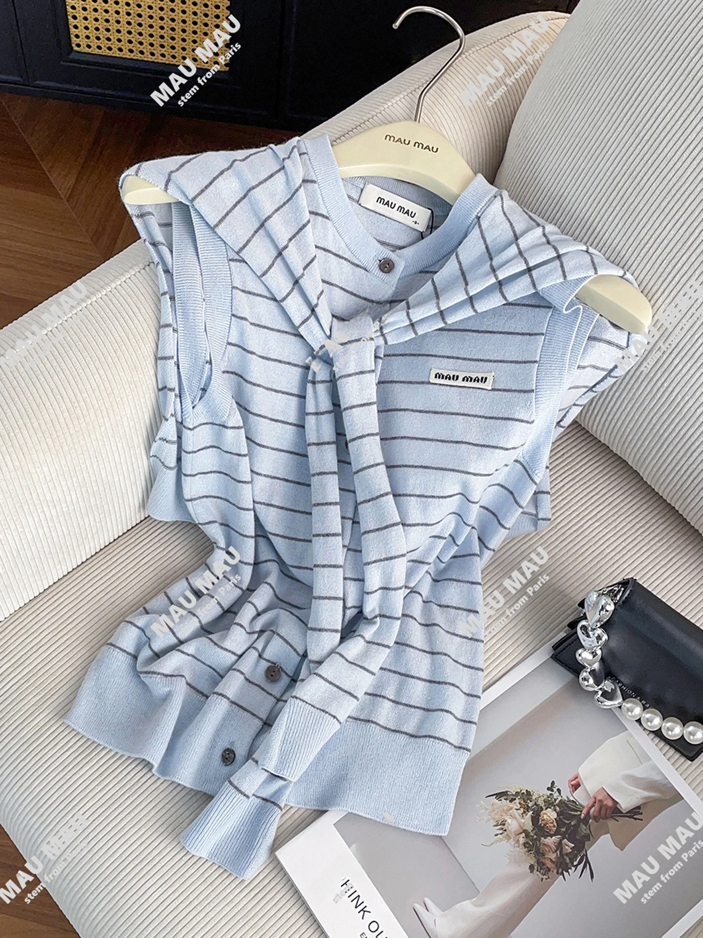 

High-End Summer 2025 Women's Knitted Vest Striped Patchwork oulder awl College Sle Top Regular Fit Svel round Ne