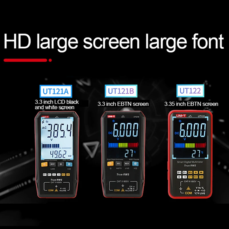 UNI-T Digital Smart Multimeter UT121A UT121B UT122 600V AC DC Voltmeter True RMS Multimeter NCV Resistance Capacitor Tester