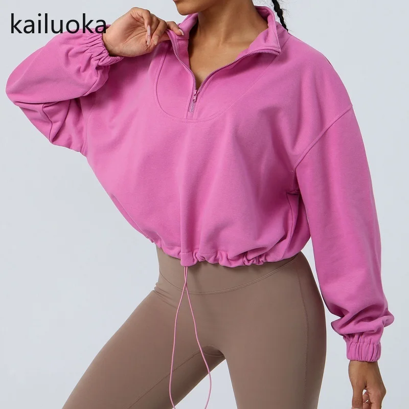 Yoga Top Loose Long-sleeved Sports Buttoned Sweatshirt Top Outdoor Running Training Cycling Zipper Jacket Sweatshirt For Women