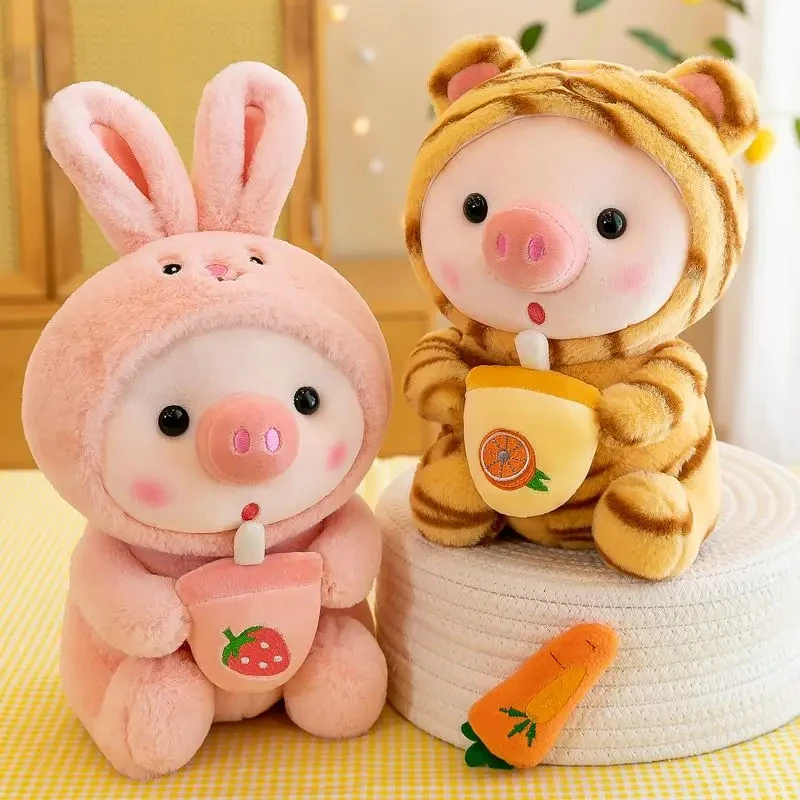 25cm Kawaii Bubble Tea Pig Plush Toys Soft Stuffed Animal Milk Tea Pig Bunny Frog Cute Plushies Doll Toys for Kids Birthday Gift