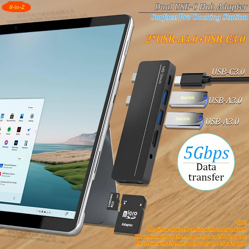 For Microsoft PC accessories surface pro 9 usb hub docking station hd Dual type c hub thunderbolt 4 dock HDMI surface pro 8/9/X