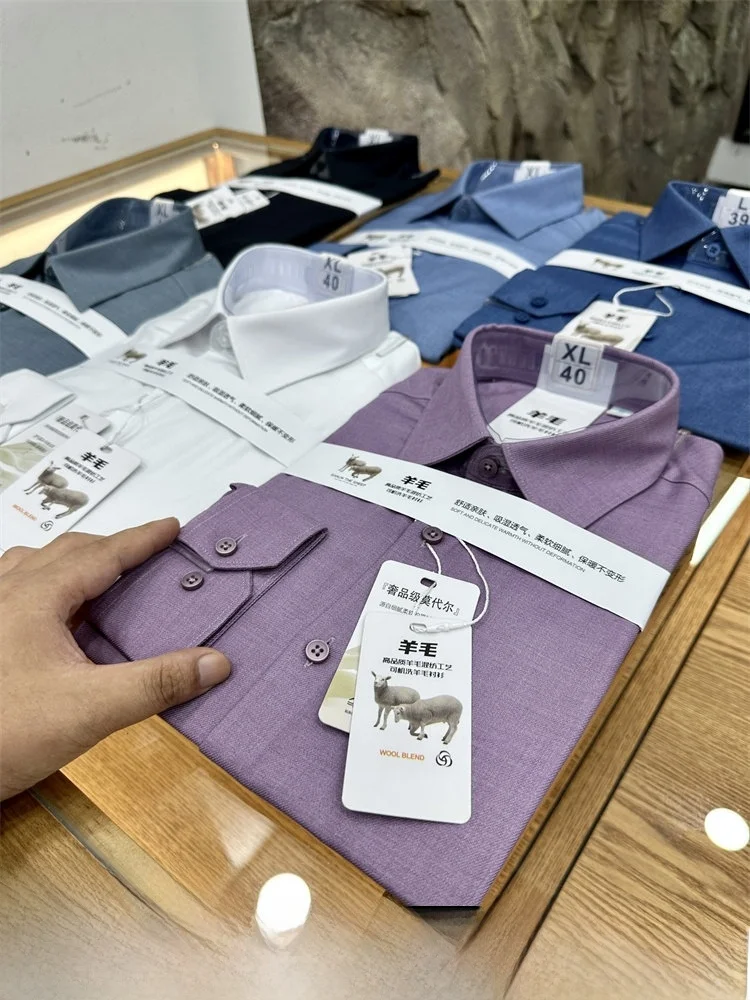 

Premium Wool Modal Long Sve irt Men's Casual Comfortable Breathable Stand Fit Busin Casual Sl Durable Waable