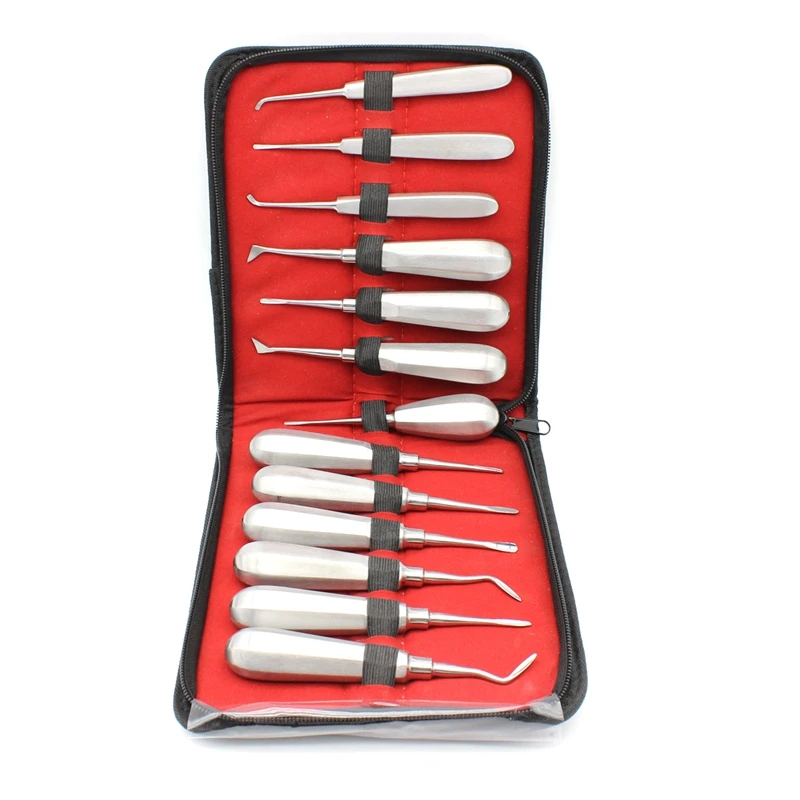 Autoclave 13pcs Dental Elevator Set Teeth Extraction Tooth Extracting Forceps Stainless Steel Curved Root Lift  Tools