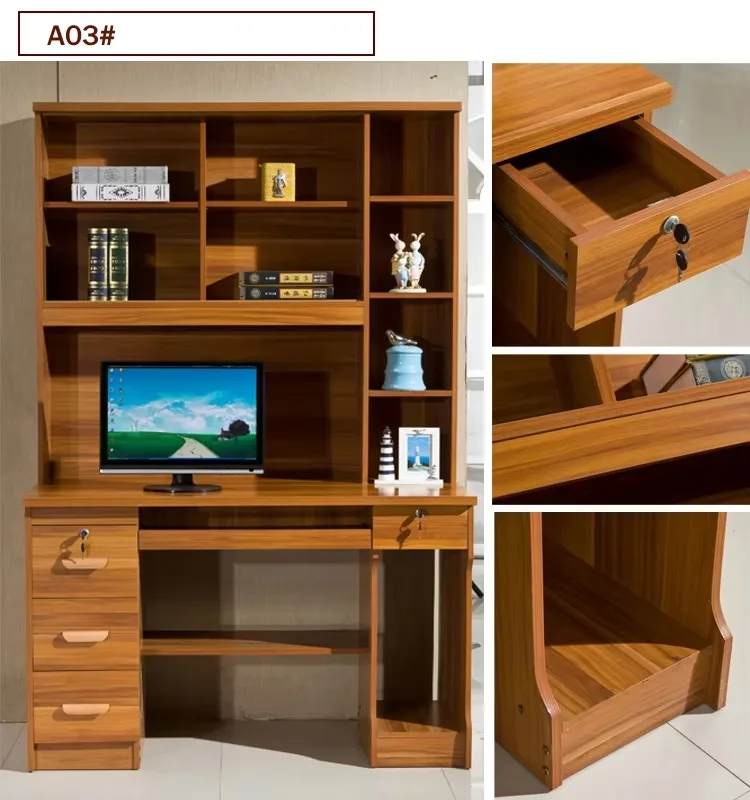 Home office laminated computer table with bookshelf