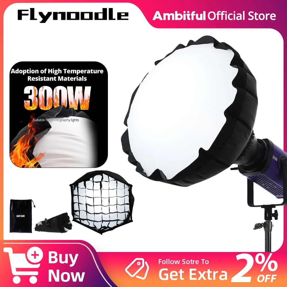 

Flynoodle Air Dome 60, надувной софтбокс, мягкий световой короб для стандартной крышки Bowens 18-20 см, крепления COB, вспышка для видеосъемки, 56x34 см