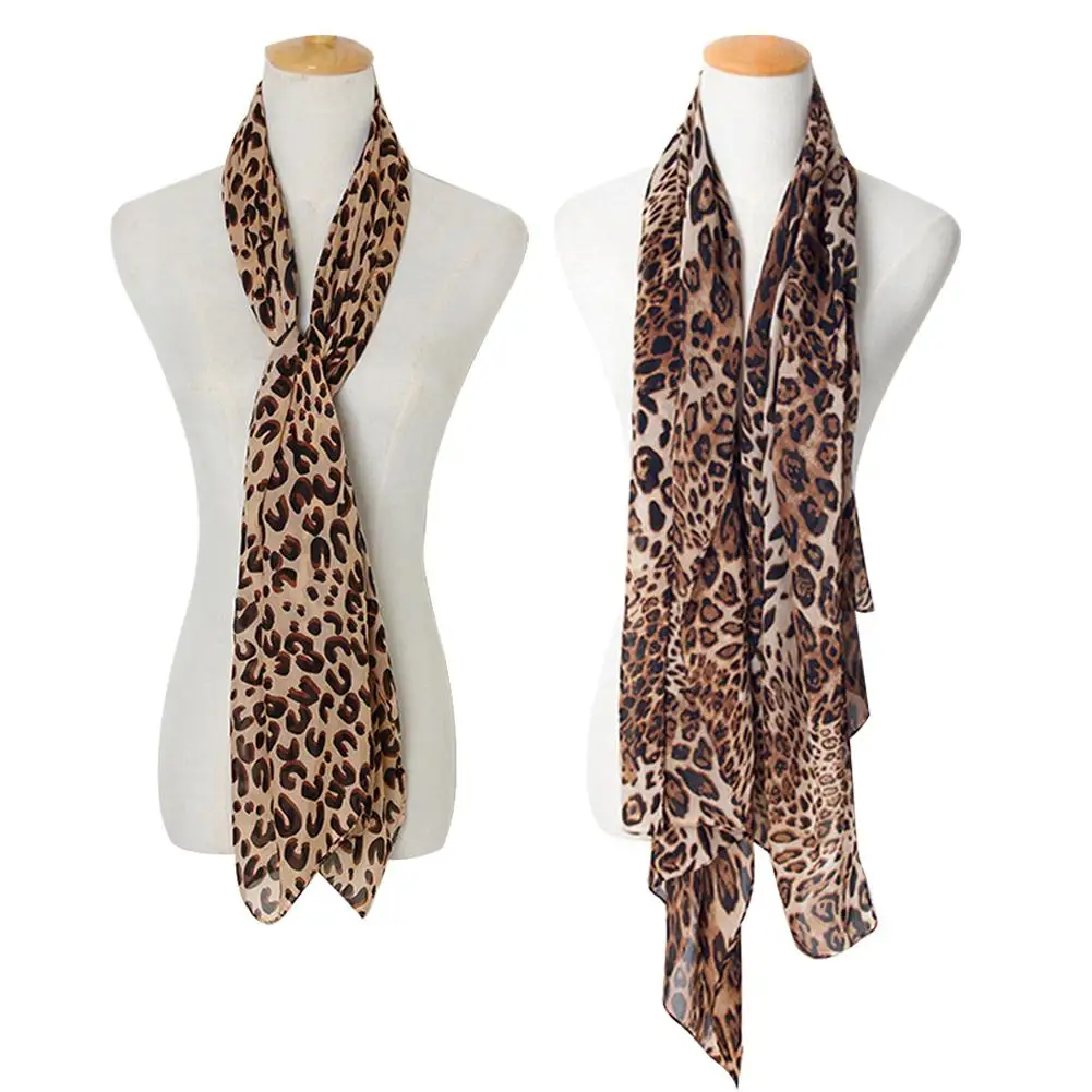 Women Leopard Print Chiffon Long Large Scarf Fashion Wraps Soft Spring Summer Lady\'s Thin Hijab Elegant Shawl