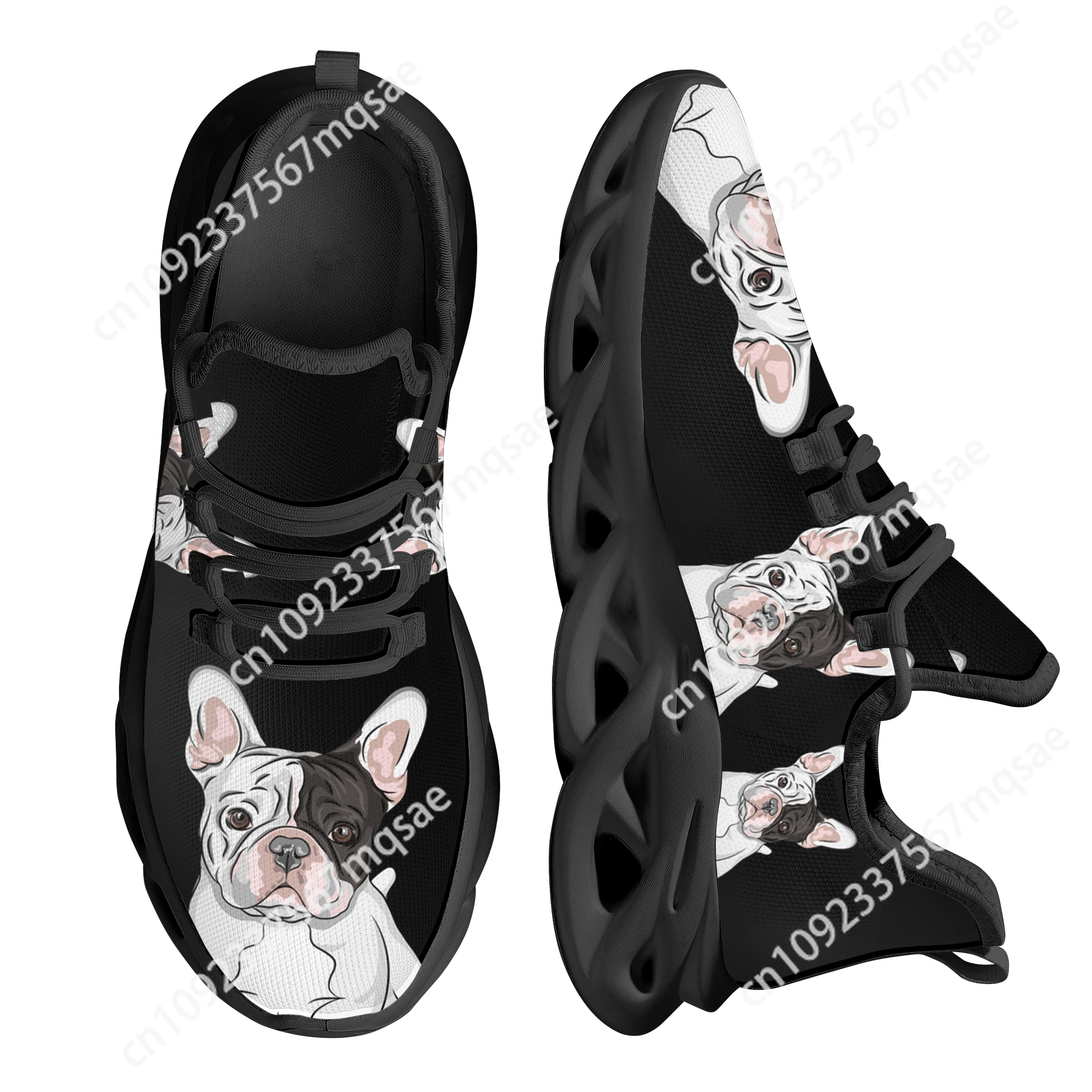 

Custom French Bull Terrier Platform Sneakers Black Knitted Casual Shoes For Female Bulldog Designer Blade Shoes Zapatos Hot