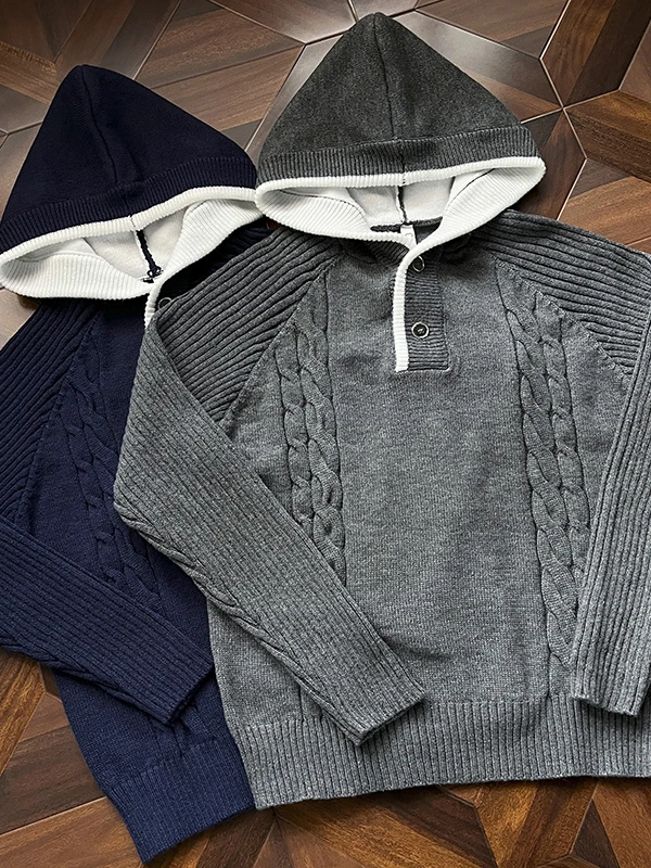 

Свободная мужская толстовка с капюшоном American Sle Thiened, вязаный свитер, цвет Blo, витой узор, элитное пальто на голову