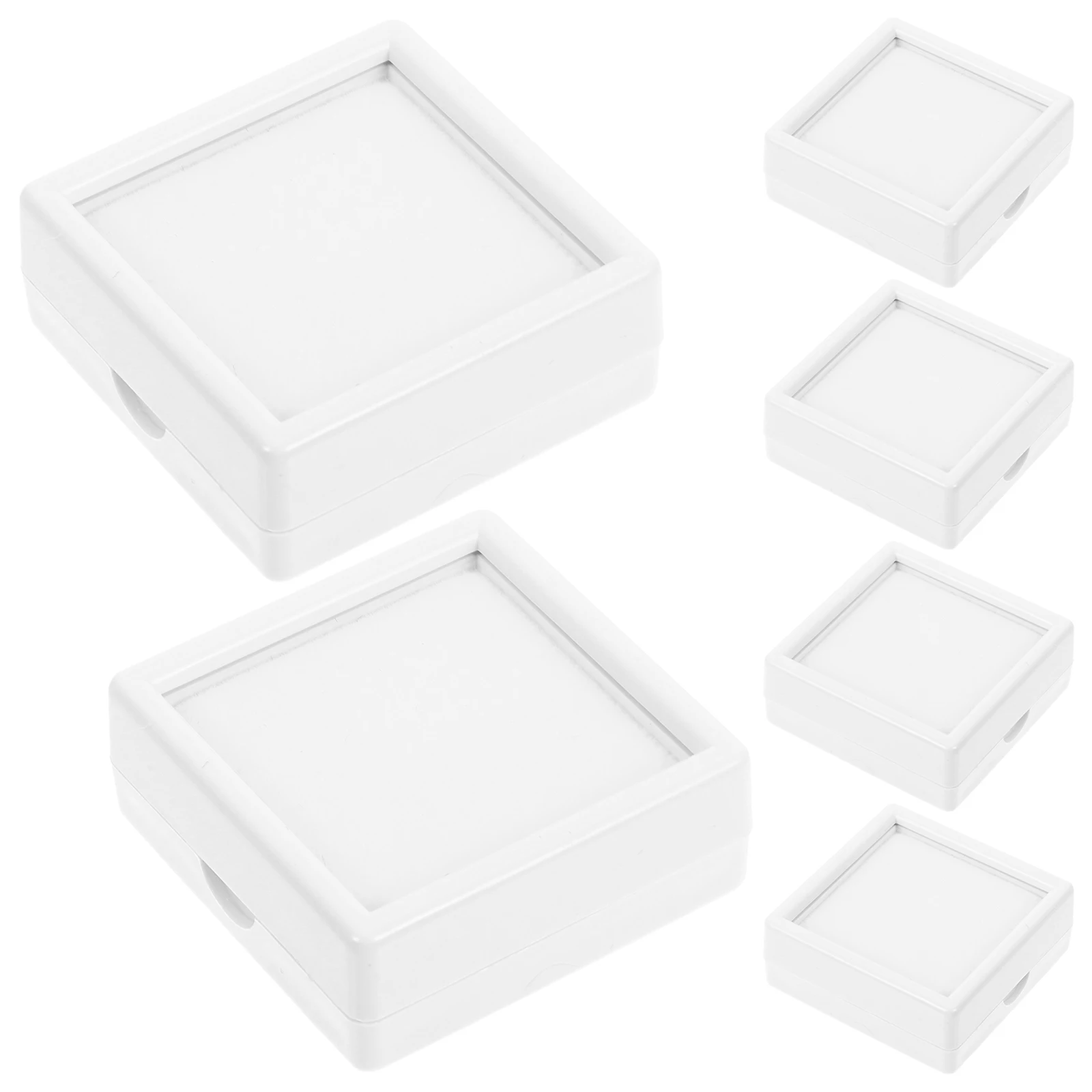

6pcs Jewelry Box ganizer White Bulk Stone Display Case Clear Crystal Glass Top Cover ABS Material Storage Container