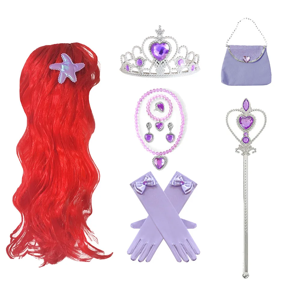 Girls Ariel Cosplay Anime Wig Little Mermaid Wig Princess Ariel Wig Red Long Curly Starfish Wig Children Amine Cos Red Wig