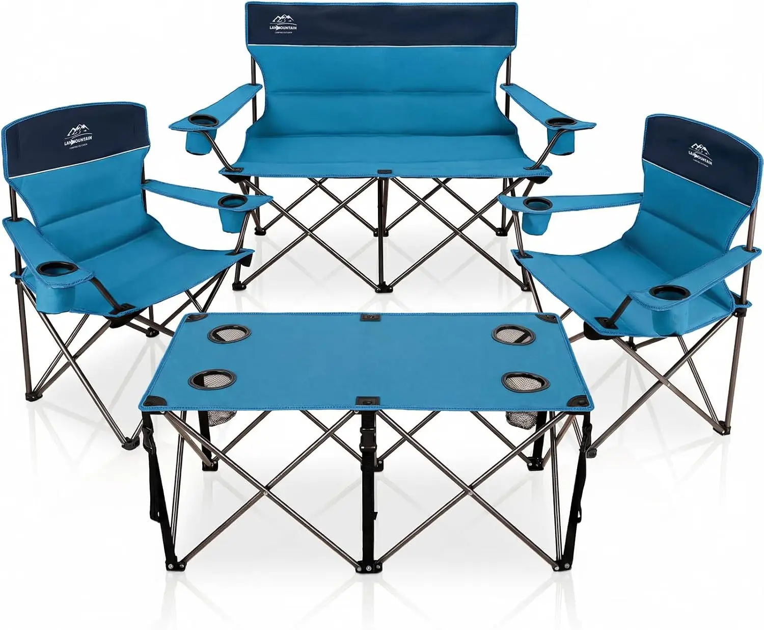 Oversized 4 Pcs Camping Chair Set with Table,Outdoor Folding Heavy Duty Lawn Chair,Cup Holder,Portable,Loveseat Chair Perfect fo