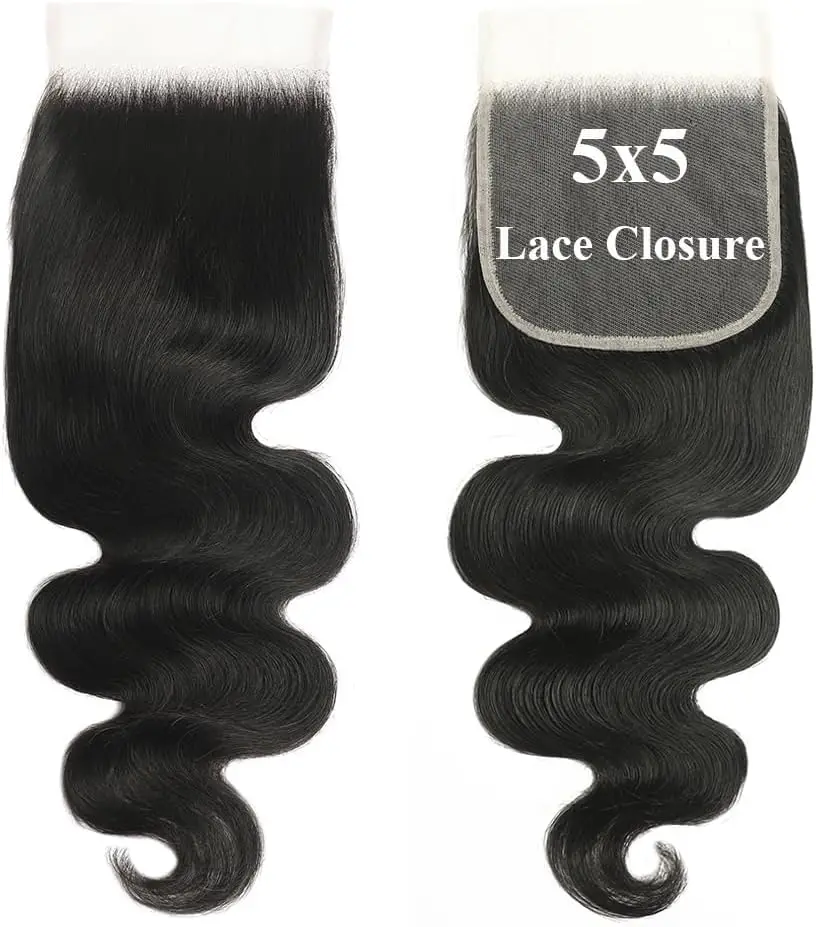 Perruque Lace Closure Wig 100% Naturelle, Cheveux Humains, Non Traités, Body Wave, Birmanie, 5x5, Transparent HD, Noir Naturel