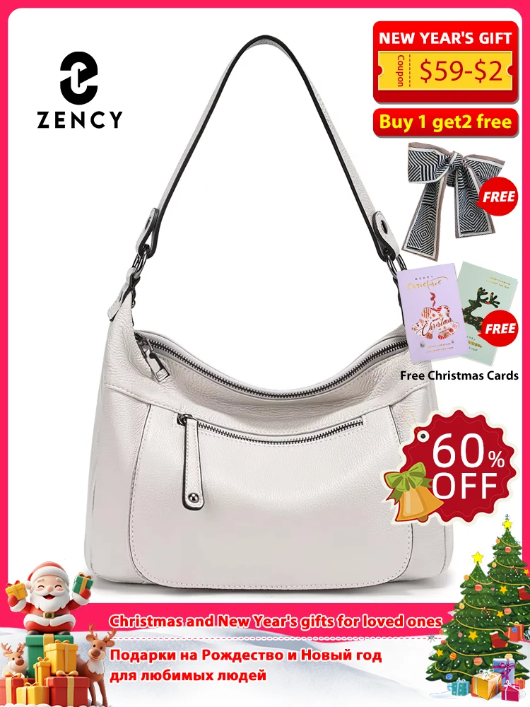 

Zency Women's Grey Soft Genuine Leather Shoulder Bag Trendy Crossbody Hobo Handbag More Pockets Designer Underarm Purse 2025 Sac