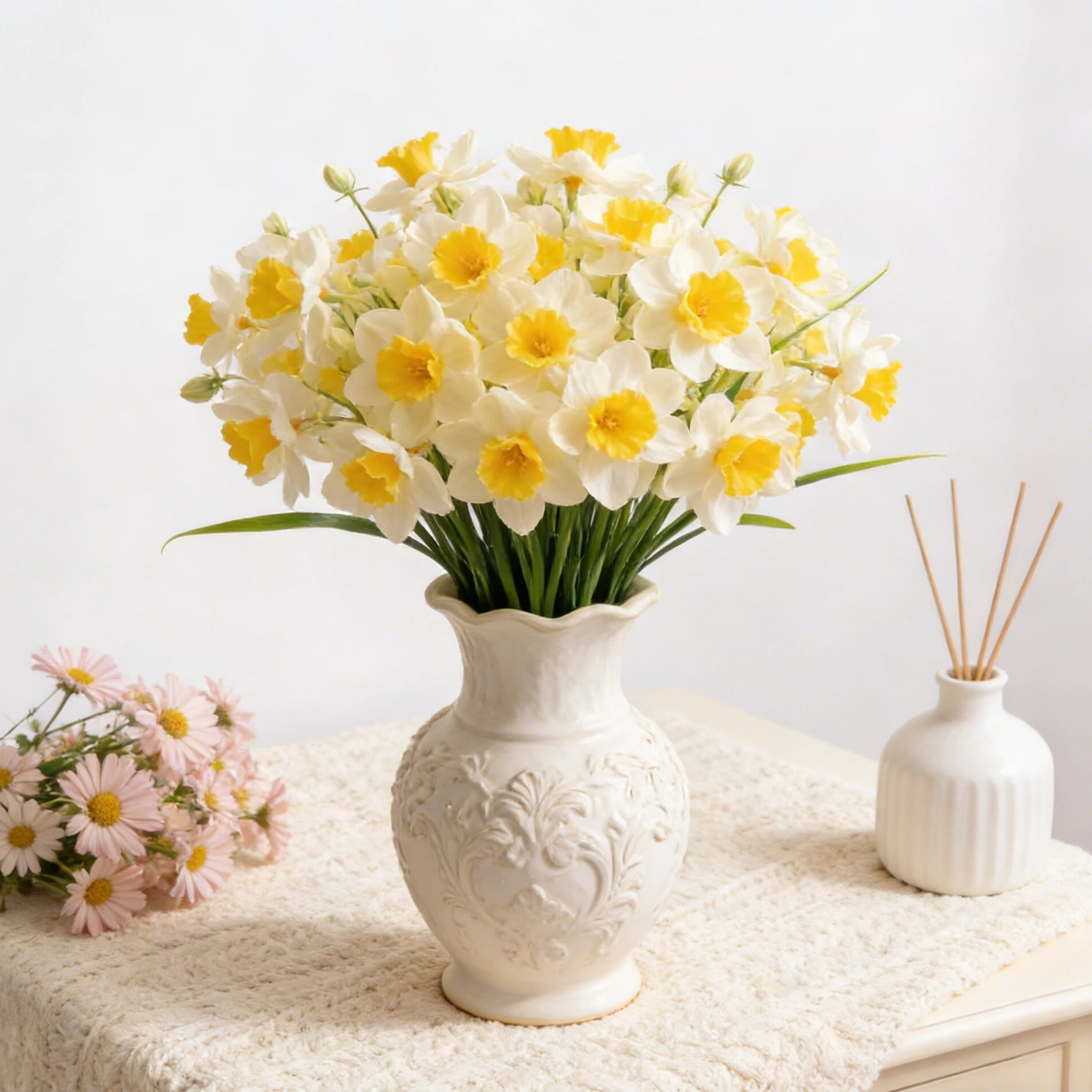 Flores Artificiais Narciso de Seda para Buquê de Noiva, Guirlanda de Casamento, Decoração de Jardim, Festival, Casa, Vaso, Mesa, DIY, Caixa de Presente