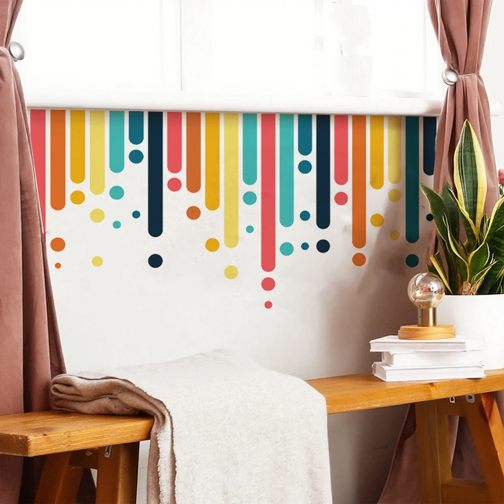 Retro Rainbow Stripe Wall Decal Geometric Arch Pattern Wall Stickers Bedroom Living Room Playroom Home Wall Decor