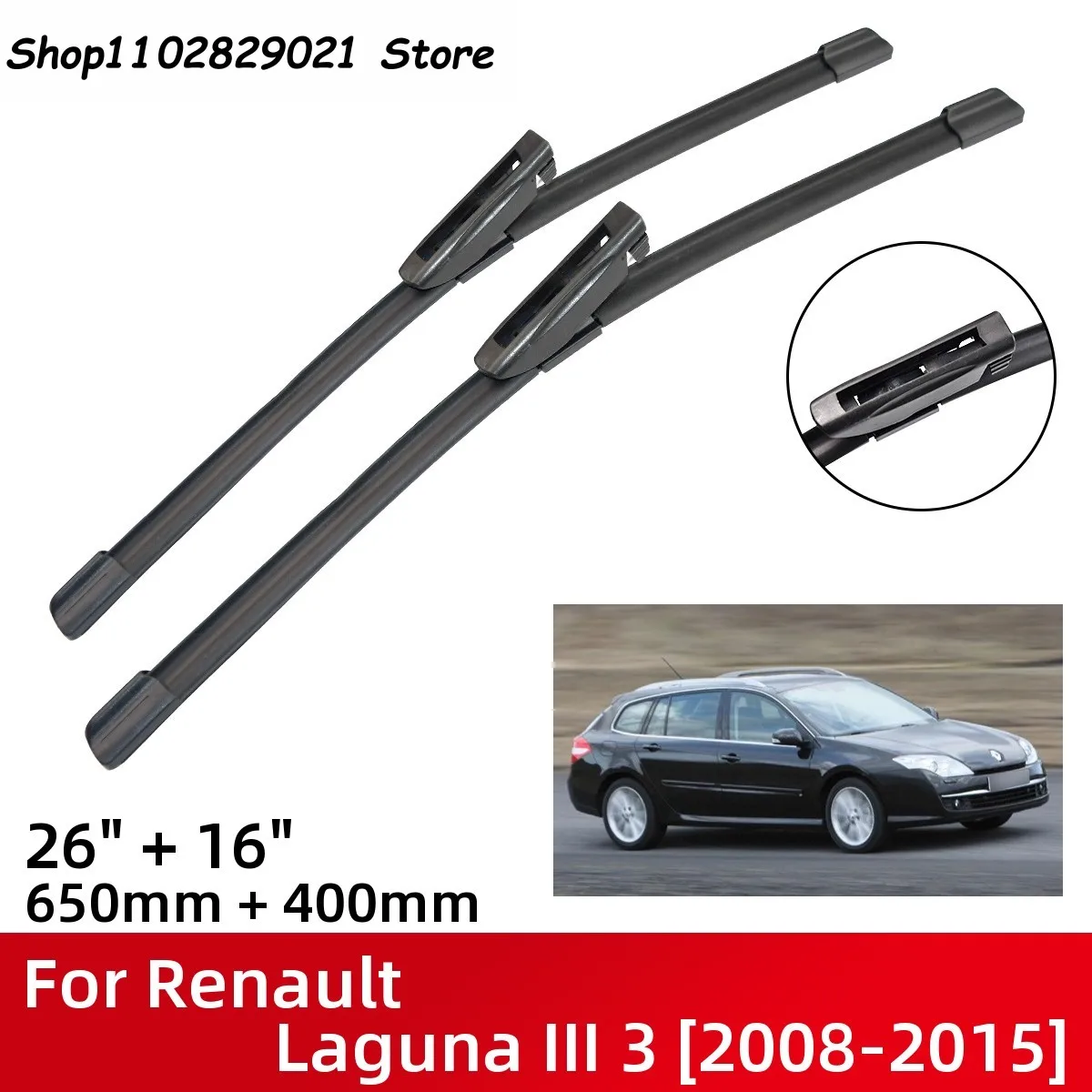 

Front Wiper Blades For Renault Laguna III 3 2008-2015 Windshield Windscreen Window 26"+16" 2009 2010 2011 2012 2013 2014 2015