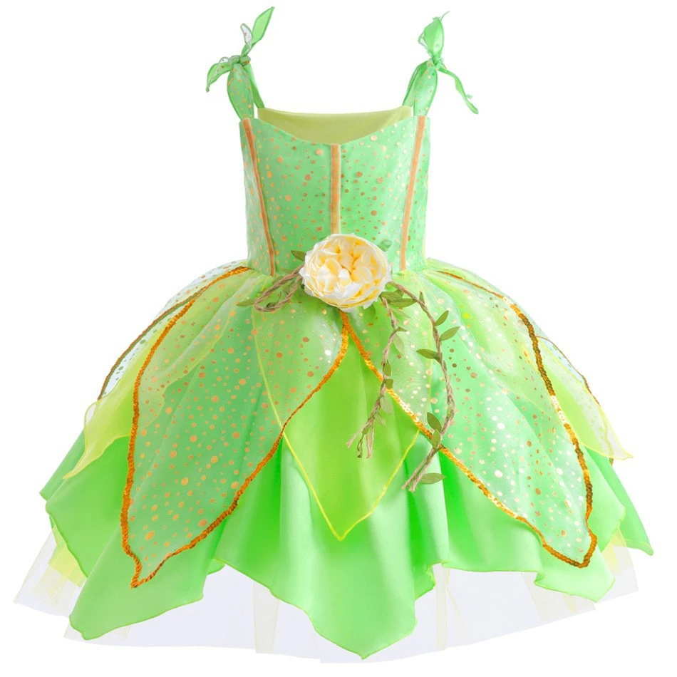Grünes Feenkleid für Kinder mit Flügeln für Halloween, Karneval, Elfen-Cosplay-Kostüm, Geschenk 2-10 Jahre – Detail 3