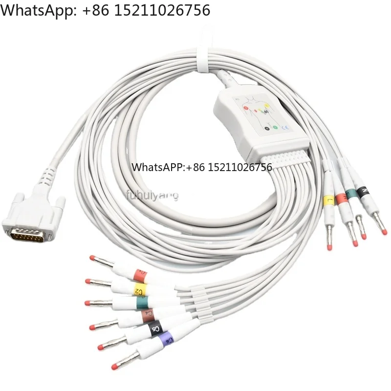 FHY Compatible para AT3 AT5 AT6 AT10 AT60 Cable EKG/ECG gris de 10 conductores Banana 4,0 mm AHA DB15 Pin 3 m