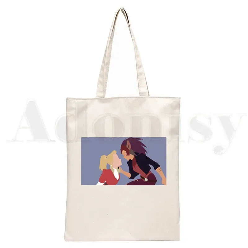 Adora Catra Love She Ra And Catra Cartoon Artwork Handbags Shoulder Bags Casual Shopping Girls Handbag Women Elegant Canvas Bag