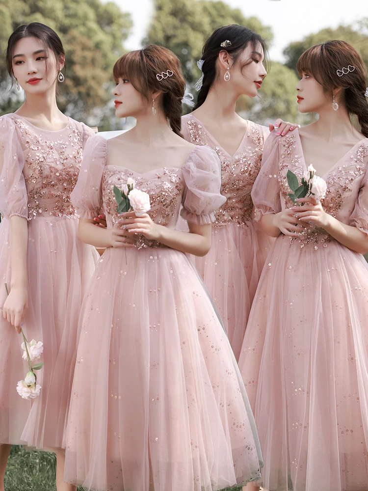 

Элегантная женская юбка миди для подружек невесты в розовом цвете, средней длины, для вечерних мероприятий и свадеб, маленький размер