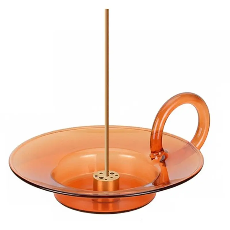 M12K-Glass Incenseholder Brass Nine-Hole Incensestick Holder Holder With Glass Ashcatcher Incenseburner For Meditation Yoga Spa
