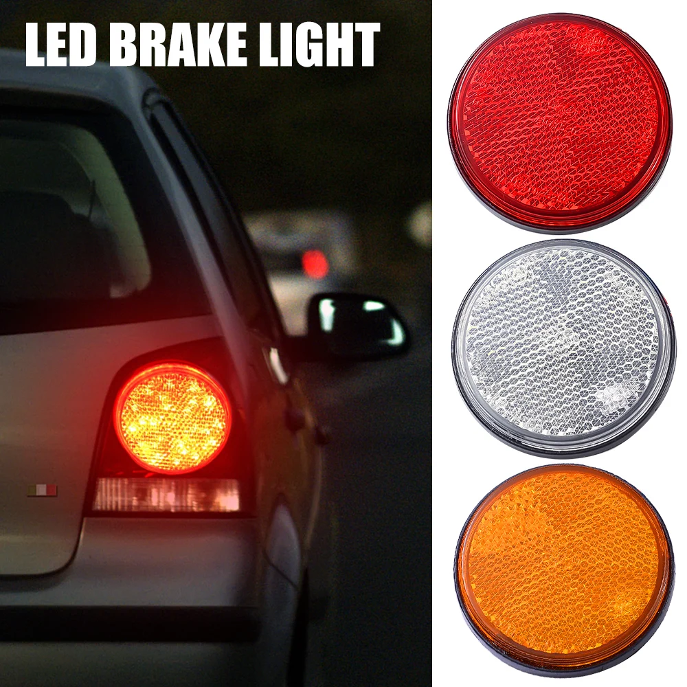 Round LED Tail Lights Night Warning Reflectors White/Yellow/White 24 SMD Car Motorcycle Singal Lamp Brake Light 12-24V