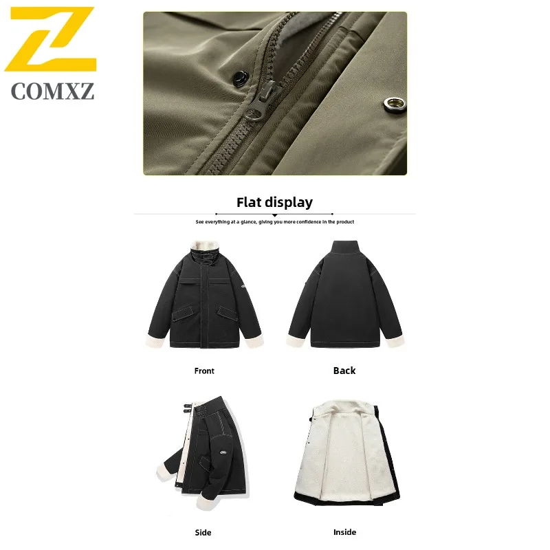 COMXZ Mens Winter Jacket Stand Collar Ski Warm Snow Adventure Cotton Padded Jacket Street Look Windproof Design Padding Coat