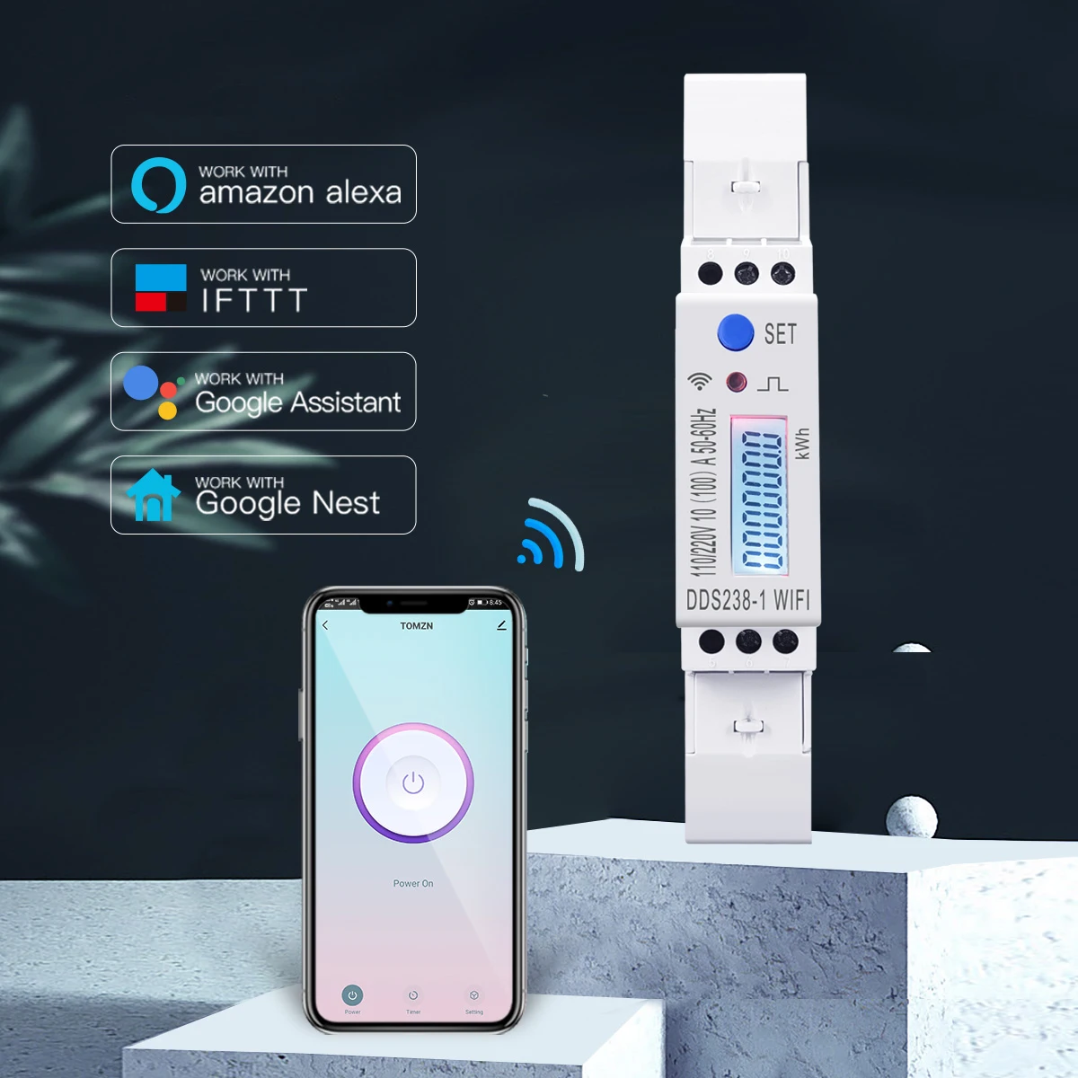 100A Din Rail 18mm 2 Phase 3 Wires WIFI Smart Energy Meter Power Consumption KWh Meter Wattmeter 110V+110V view 4