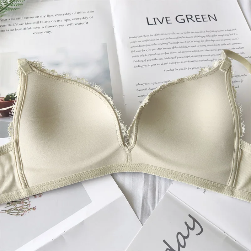 New solid color glossy lingerie non-steel ring triangle cup bra comfortable top thin bottom thick underwear set