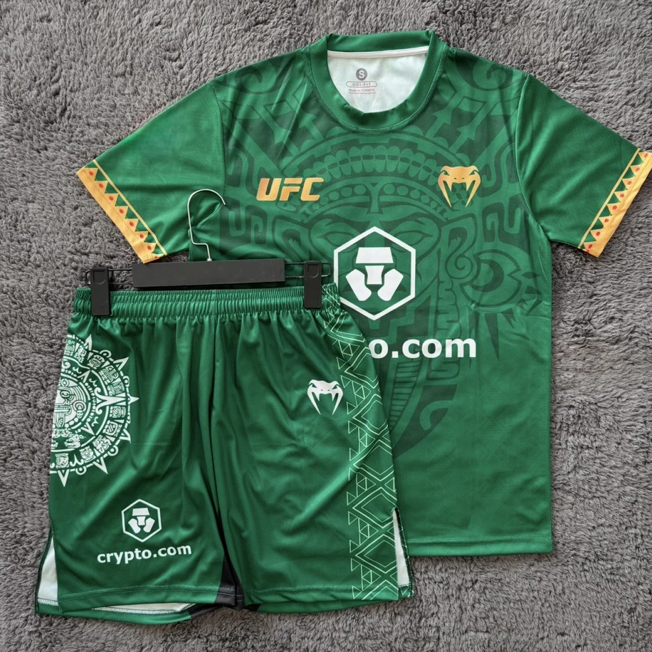 Hot UFC MMA Top Boxer Groene Korte Mouwen Shorts Set Mannen Vrouwen Ademend Snelheid Drogen Sport Training Vechten Muay Thai Set