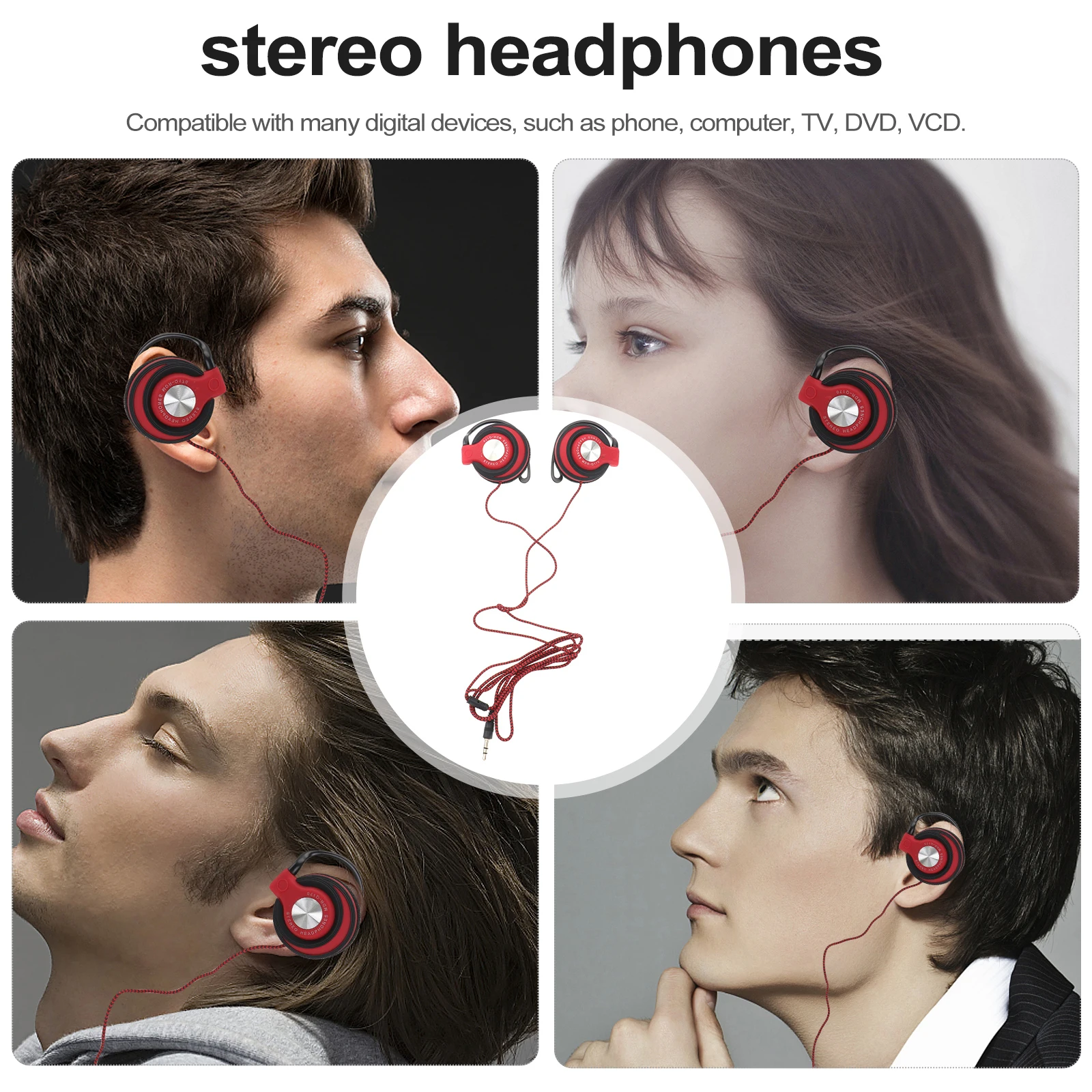 

Earhook Headphones Clip On Earphone Corded Stereo Headset Wired Earbuds Durable Cable Soft Ear Pads Comfortable Excellent Sound