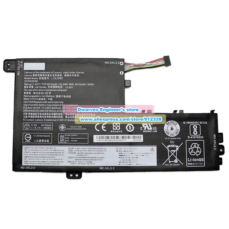 Genuine L15L3PB1 Battery 11.4V 4510mAh 52.5Wh for Lenovo L15L3PB1 Rechargeable Battery Packs