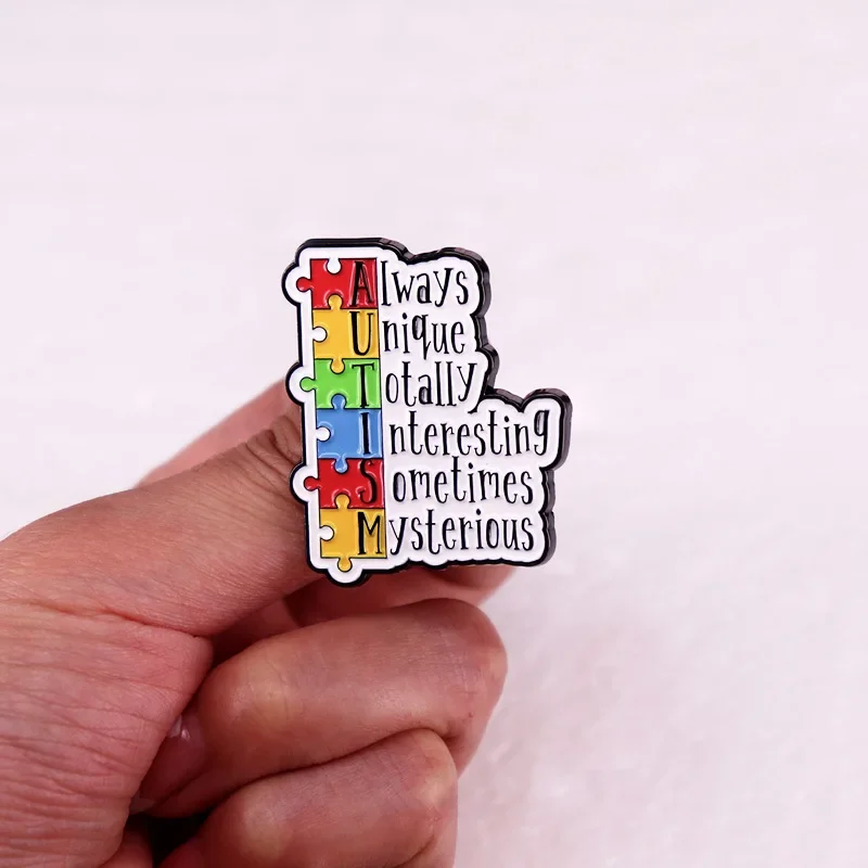 Psychology Jigsaw Enamel Pin Creative Polychromatic Puzzle Lapel Badge “always Unique Totally Interesting Sometimes Mysterious”